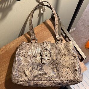 Coach Beige Snake Print Shoulder Bag
